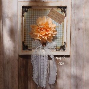 Peach Floral Wall Art with Lace Accents
